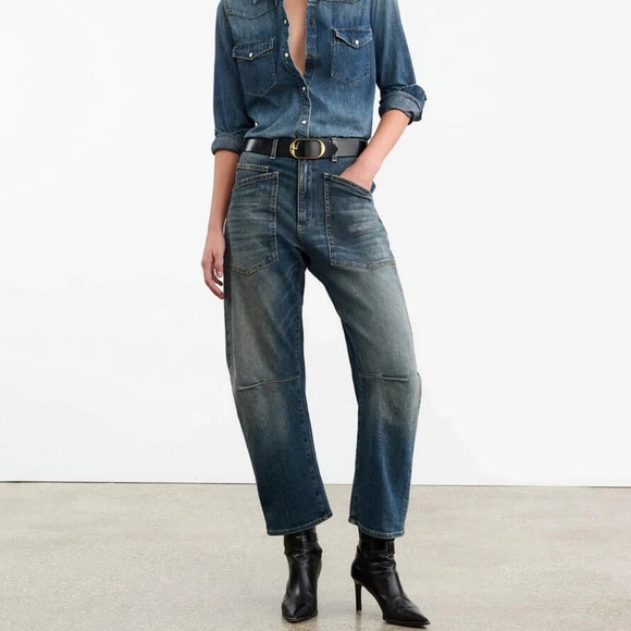 Nili Lotan Shon Denim Cropped Jean Pant Barrel Hi Waist 30 -New W/Tags - Picture 1 of 15